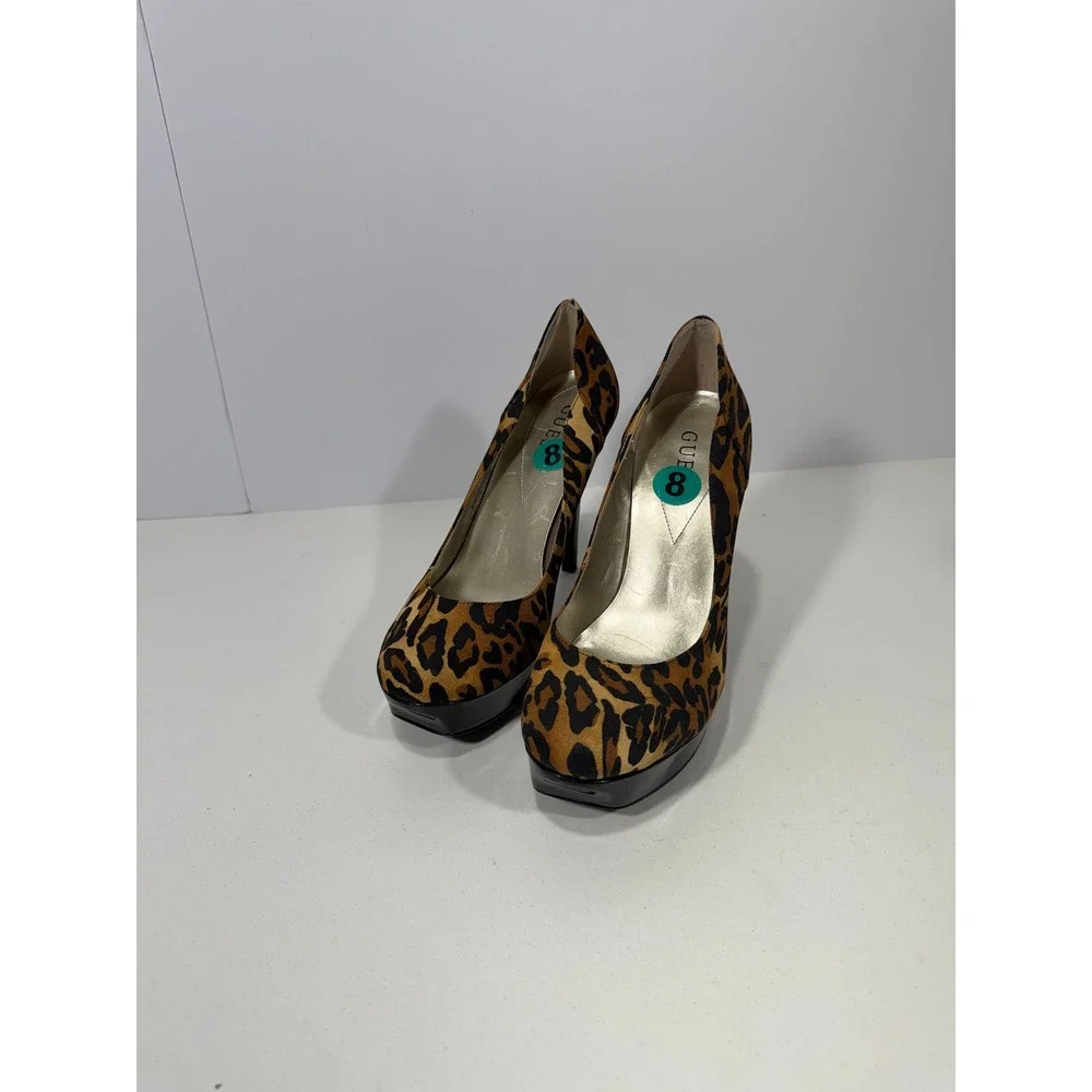 GUESS Womens Leopard Print Platform Pumps Brown Black Animal Print Heels Size 8M